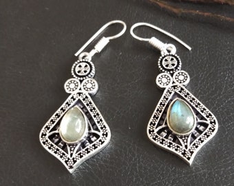 Medieval Dangling Earrings with Semi Precious Stones || Gothic Earrings with Natural Stones || Ethnic jewelry || Gemstone jewelry