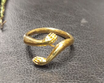 Cuddle Hands Adjustable Ring || Thin Embrace Symbol Ring || Love Valentine's Day Gift Ring || Positive Energy Jewelry || Hug Ring