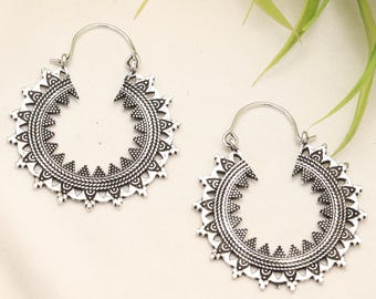 Brass Ethnic Hoop Earrings | Tribal Boho Hoop Earrings | Handmade Nomadic Tribe Inspired Jewelry