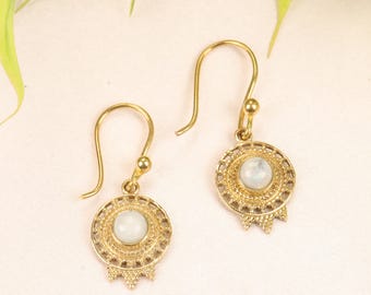 Brass Natural Gemstone Ethnic Earrings | Tribal Style Dangle Earrings | Handmade Boho Jewelry