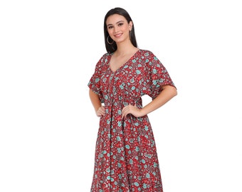 Robe Bohème Chic || Robe Evasée Motifs Floraux || Robe Fluide Dos Décolleté || Robe Eté Rouge || Robe Manches Large