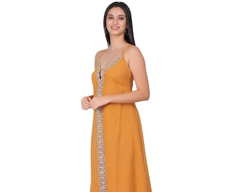Turmeric Yellow Hemp Backless Dress || Free Size Dress Natural Material || Boho Vegetable Dye Alter Dress