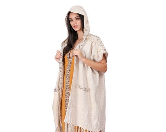 Bohemian Chic Kimono || Ethnic Print Kimono || Natural Material Kimono || One Size Kimono || Hemp Kimono || Fringed Kimono