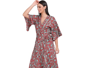 Bohemian Chic Kimono Dress || Floral Print Long Kimono Dress || Colored Fluid Kimono || Free Size Kimono || Dark Red Kimono