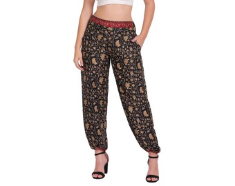 Bohemian Chic Pants || Printed Yoga Pants || Causual Polyester Trouser || Tight Bottom Pants || Women's Pants Black