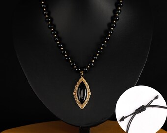 Unique Falcon Eye Necklace and Golden Ethnic Pendant || Bohemian Natural Stone Necklace