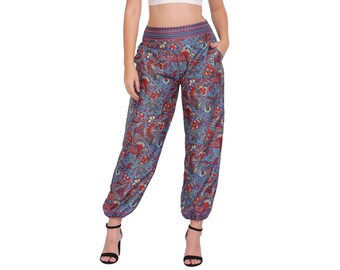 Bohemian Chic Pants || Printed Yoga Pants || Colored Flowing Bouffant Pants || Tight Bottom Pants || Women's Blue Pants