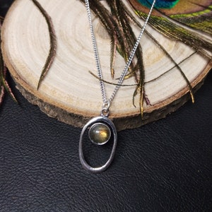 Handmade Brass Oval Pendant Necklace | Bohemian Stone Cabochon