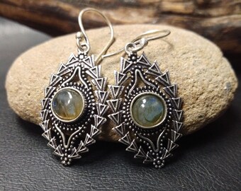 Ethnic Dangling Earrings With Semi Precious Stones || Bohemian  Gemstone Earrings || Medieval Earring with Natural Stones