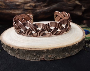 Copper Braided Adjustable Celtic Cuff Bracelet || Viking  Cuff Bracelet ||  Unisex Ethnic Copper Cuff Bangle || Medieval Jewelry