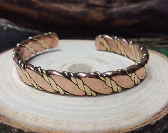 Braided Copper And Brass Flat Bracelet || Therapeutic Copper  And Brass Cuff || Minimalist Unisex Copper And Brass Bracelet