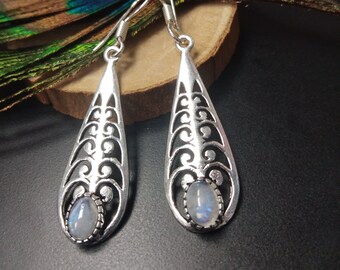 Dangling Earrings With Semi Precious Stones || Renaissance Silver Earrings || Gothic Earrings