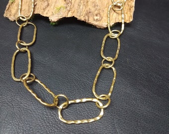 Minimalist Chain with Large Paper Clip Links || Necklace with Large Hammered Links || Nonbinary  Brass Necklace