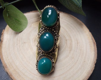 Long Bohemian Adjustable Golden Ring ||  Chuncky Brass  Ring ||  Over Size Tibetan-Inspired Ethnic Ring