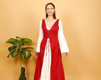 Medieval Cotton Over Dress ||  Sleeveless Celtic Over Dress Vest || Women's Long  Cosplay Sleeveless Vest with Lacing