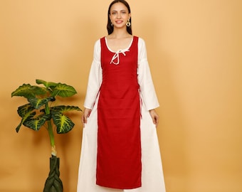 Wine Color Viking Cotton Apron  || Celtic Side Laced Over Dress || Cosplay Clothing || Medieval Clothing