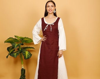 Burgundy Viking Cotton Apron  || Celtic Side Laced Over Dress || Cosplay Clothing || Medieval Clothing