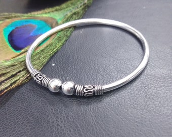 Silver Adjustable Bangle Bracelet Ethnic Patterns || Adjustable Ethnic Bracelet || Silver Semi Open Viking Bangle || Wristband Unisex