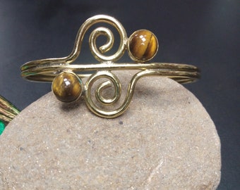 Golden Adjustable Bracelet with Semi Precious Stone Spiral Patterns || Golden Cuff With Fine Stones || Cuff with Gemstones