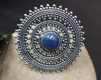 Large Adjustable Mandala Ring With Semi Precious Stone || Large Bohemian  Adjustable Ring || Large Round Ethnic Ring With Gem Stone