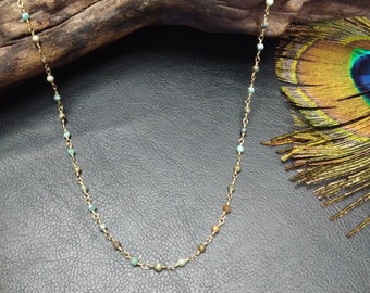 Thin Necklace In Semi Precious Stones || Small Beads Fine Stones Necklace || Golden Necklace And Gemstone Beads || Women's Stone Necklace