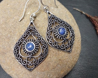 Openwork Earrings with Fine Stones || Natural Stone Dangling Earrings || Original Silver Earrings