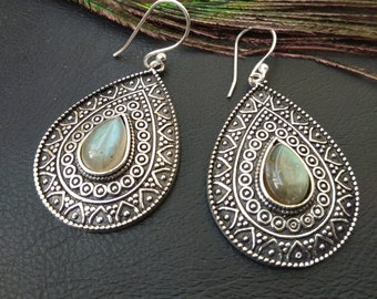 Semi Precious Stone Dangling Earrings || Natural Stone Drop Earrings || Authentic Stone Ethnic Jewelry