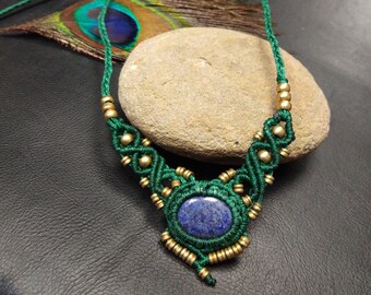 Macrame Necklace with Lapis Lazuli || Adjustable Necklace with Blue Stone || Stone Necklace For Throat Chakra Promoting Communication