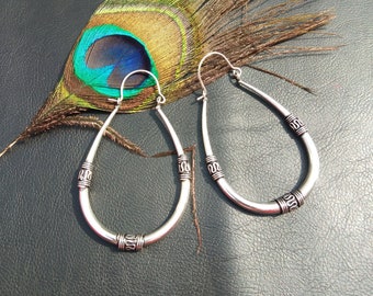 Decorated Drops Hoop Earrings || Ethnic Hoop Earrings || Woman Drop Earrings || Tribal Earrings