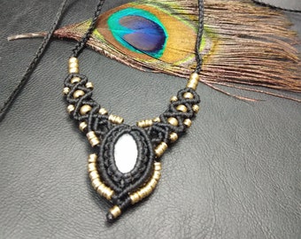 Hand Made Macrame Necklace with Gemstone  ||  Adjustable Woven Cotton Necklace || Harmonizing Stone Necklace