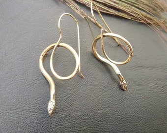Dangling Snake Earrings || Original Golden Viking Earrings || Norse Mythology Tribal Earrings