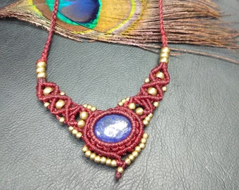 Macrame Necklace with Natural Stone || Adjustable Hand Made Stone Necklace || Gemstone Braided Cotton  Necklace