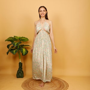 Backless Dress With Opening Above The Hips || Laced Back Dress with Side Slit || Long Halter Dress To Tie in the Back || Sensual Boho Dress