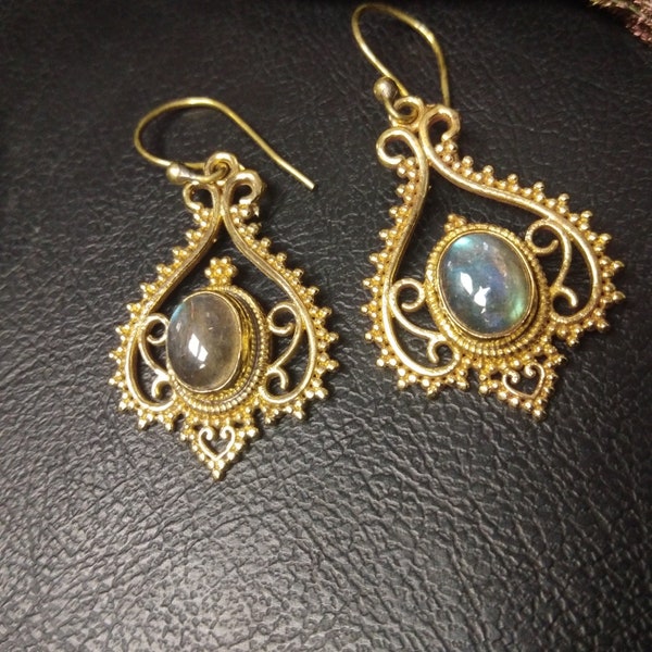 Medieval Earrings With Semi Precious Stones || Openwork Dangling Earrings with Natural Stones