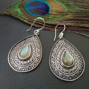 Semi Precious Stone Dangling Earrings || Natural Stone Drop Earrings || Authentic Stone Ethnic Jewelry