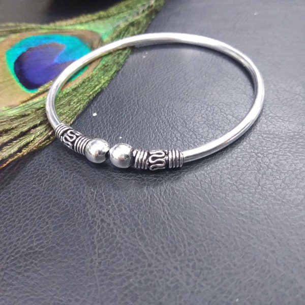 Silver Adjustable Bangle Bracelet Ethnic Patterns || Adjustable Ethnic Bracelet || Silver Semi Open Viking Bangle || Wristband Unisex