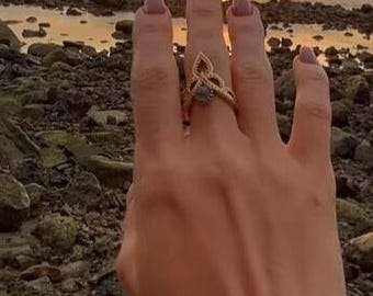 Adjustable Brass Ring | Celtic Interlace, Round Natural Gemstone