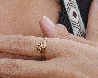 Mandala Adjustable Ring || Brass Geometric Bohemian Ring || Half Rosette Ethnic Ring || Mystical Pattern Ring