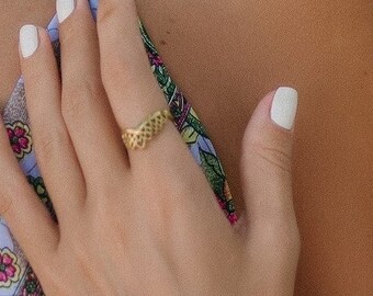 Serrated Geometric Adjustable Ring || Bohemian Chic Adjustable Brass Ring || Golden Ethnic Ring