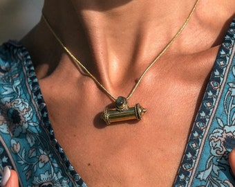 Box Pendant with  Stone || Amulet Pendant with Semi Precious Stone || Talisman Locket || Secret Box Medallion || Taweez Protection Pendant