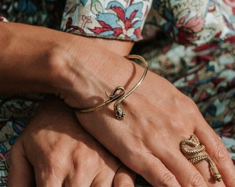 Brass Adjustable Snake Bracelet || Viking Wristband || Celtic Bracelet || Midgard Snake Bracelet || Unisex Nordic Mythology Wristband