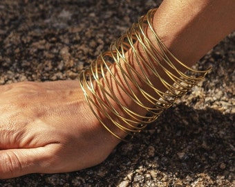 Large Brass Minimalist Bracelet ||  Handcrafted Open Worked Cuff || Wire Adjustable Bracelet ||  Wide Woman Bracelet