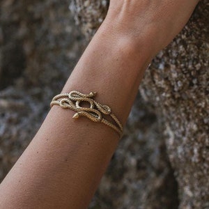 Double Snake Brass Cuff Bracelet | Antique Style Serpent Jewelry