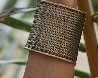 Brass Curved Ethnic  Cuff Bracelet || Engraved Bohemian Adjustable Wide Cuff Bangle || Ethnic Jewelry || Boho Jewelry