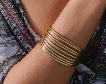 Brass Minimalist Multiple Row Bracelet || Adjustable Parallel Lines Cuff  Bracelet || Modern Geometric Rigid Women's Bracelet