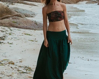 Medieval Plain Skirt With V Belt || Viscose Long  Flowing Skirt || Boho Bottle Green Free Size Petticoat