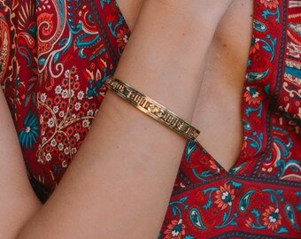 Adjustable Brass Ethnic Cuff  Bracelet Engraved With Geometrical Patterns || Unisex Flat Semi Open Bracelet with Tribal Patterns