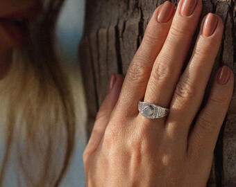Silver Adjustable Ring with Fine Stones || Silver Adjustable Boho Ring with Semi Precious Stones || Silver Ethnic Ring