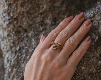 Snake Adjustable Ring || Bohemian Brass Ring || Mystic Serpentine Ring || Norse Mythology Ring
