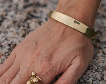 Unisex Minimalist Smooth Brass Cuff Bracelet ||  Adjustable Flat Simple Sleek Bracelet || Timeless Jewelry to Wear Everyday